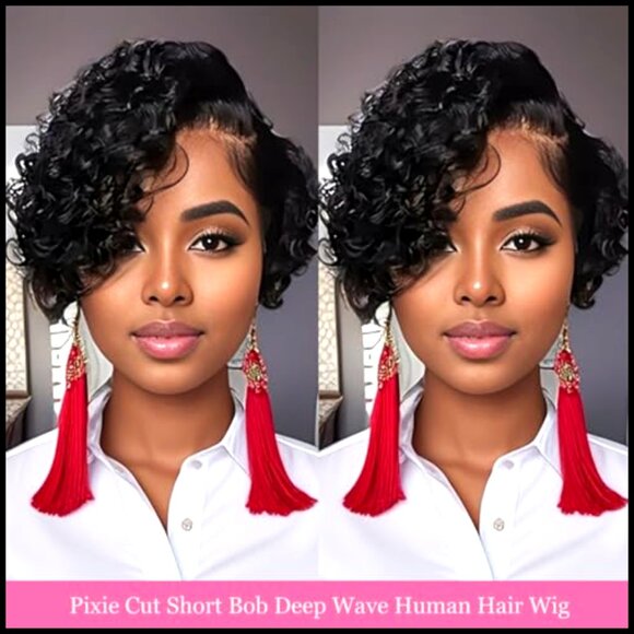Short Bob Glueless Frontal Wig Human Hair Pre Plucked Deep Wave Lace Front